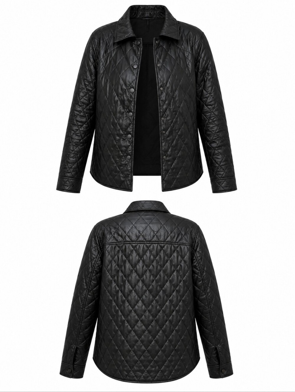 Baccini Quilted Faux Leather Moto Jacket Size L | Snap Front Black EUC - Picture 2 of 10